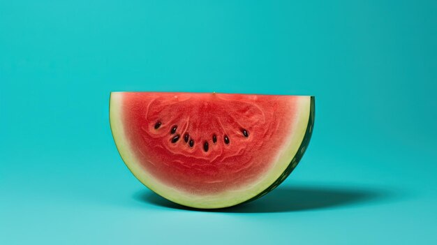 saftige rote Wassermelonenscheibe auf blaufarbenem Hintergrund, süße Sommerfrucht