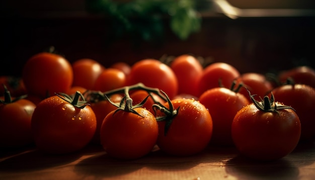 Saftige Tomaten, reif und frisch, eine gesunde vegetarische Mahlzeit, generiert von KI