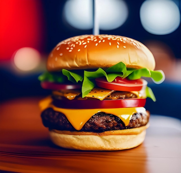 saftiger Burger auf einem Tisch im Fast-Food-Restaurant