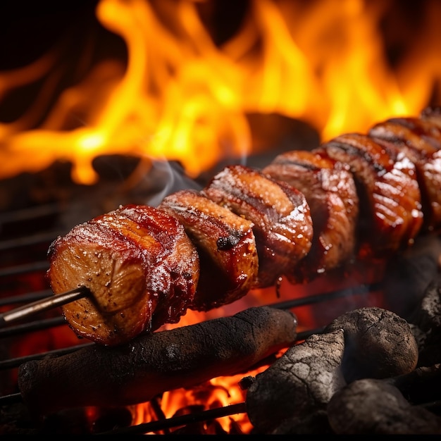 Saftiger Genuss: Perfekt gegrillte Picanha-Grillstücke am Spieß mit einem köstlichen Blu