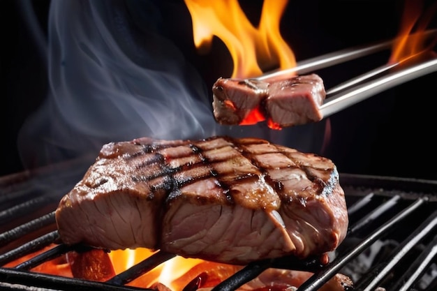 saftiges gegrilltes Fleisch mit Feuer