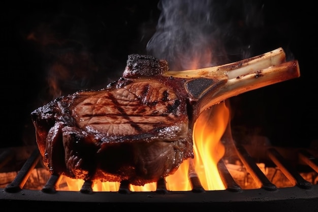 Saftiges Grillfleisch mit Feuer Ai generative