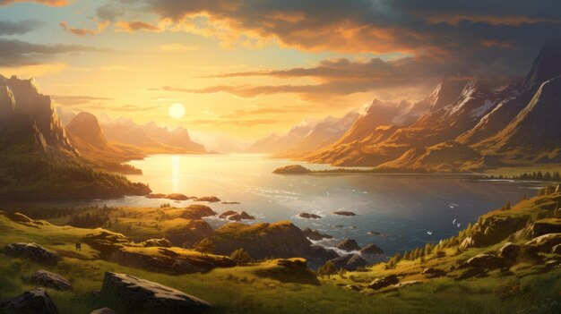 Sagan sunset renderings hiperdetalhadas de paisagens costeiras animadas