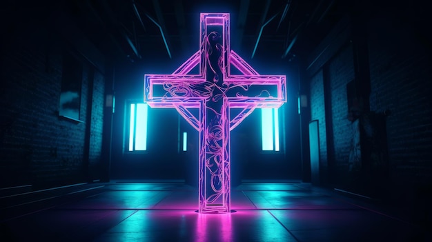 Sagrada Cruz Neon Generativa ai