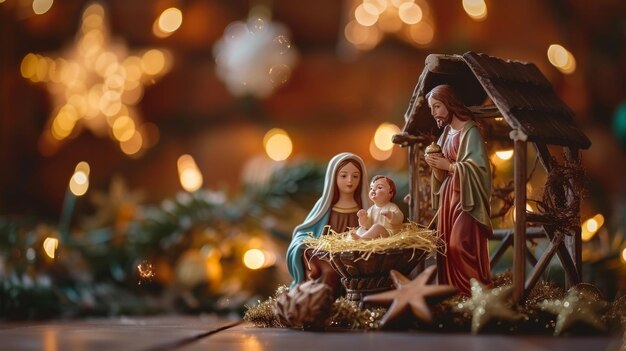 Foto la sagrada familia reunida en el pesebre durante la época navideña ia generativa