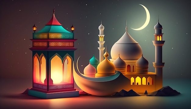 Sagrada luna de Ramadán Kareem. Mes de ayuno para los musulmanes. IA generativa