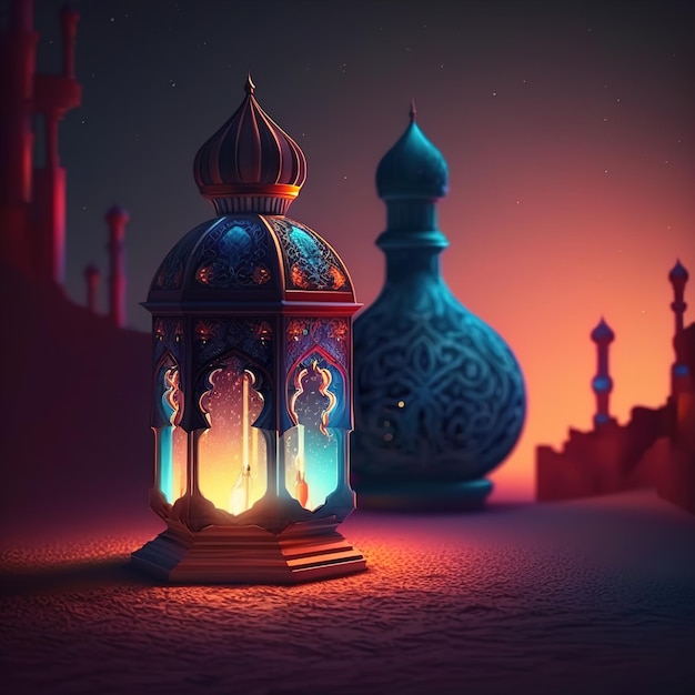 Sagrada luna de Ramadán Kareem. Mes de ayuno para los musulmanes. IA generativa