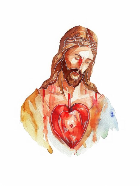 Foto el sagrado corazón de jesús ilustración en acuarela ia generativa