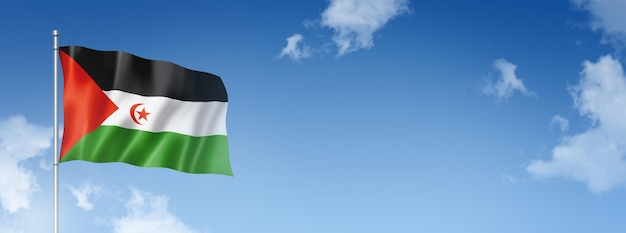 Sahrawi-Flagge isoliert auf einem blauen Himmel Horizontales Banner