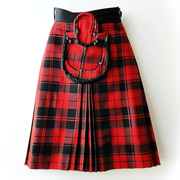 Saia de tartan escocesa sobre fundo branco