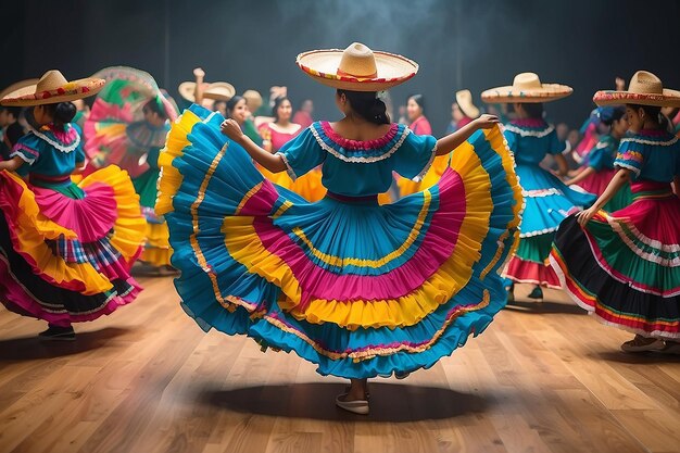 Saias coloridas voam durante a dança tradicional mexicana Generative ai