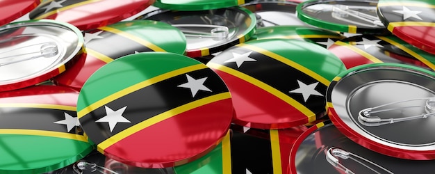 Saint Kitts y Nevis insignias redondas con bandera del país concepto de votación de las elecciones ilustración 3D