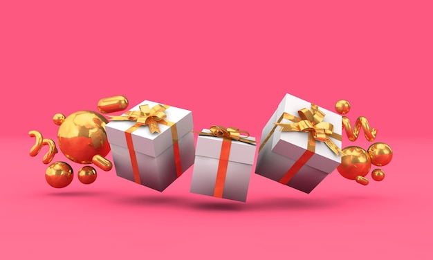 Saisonale festliche Geschenkboxen mit farbenfrohen Dekorationen 3D-Rendering