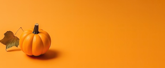 Saisonale Hintergrundtapete mit Copyspace Kürbis auf Orange Farbe Herbstkonzept Generative KI
