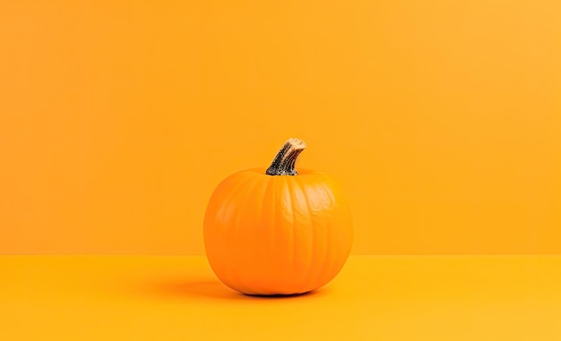 Saisonale Hintergrundtapete mit Copyspace Kürbis auf Orange Farbe Herbstkonzept Generative KI