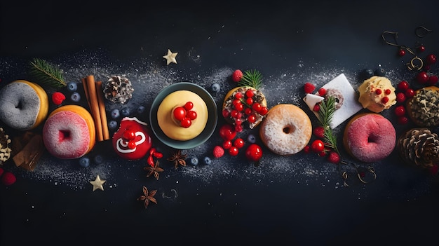 Saisonaler Aufstrich Draufsicht auf weihnachtliche kulinarische Köstlichkeiten mit Bannerfläche