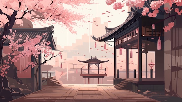Sakura auf der Straße im Japandi-Stil AI generiert