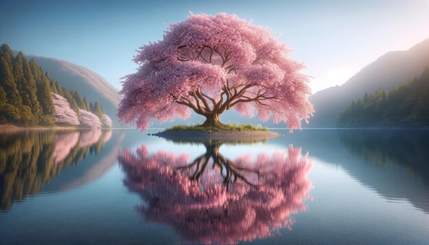 Foto sakura-baum am see