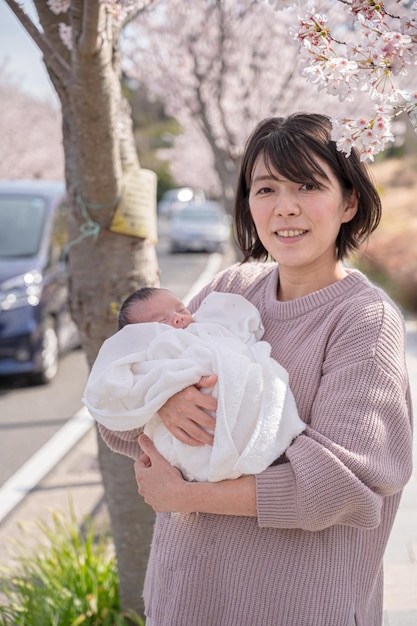Sakura bebê recém-nascido e mãe