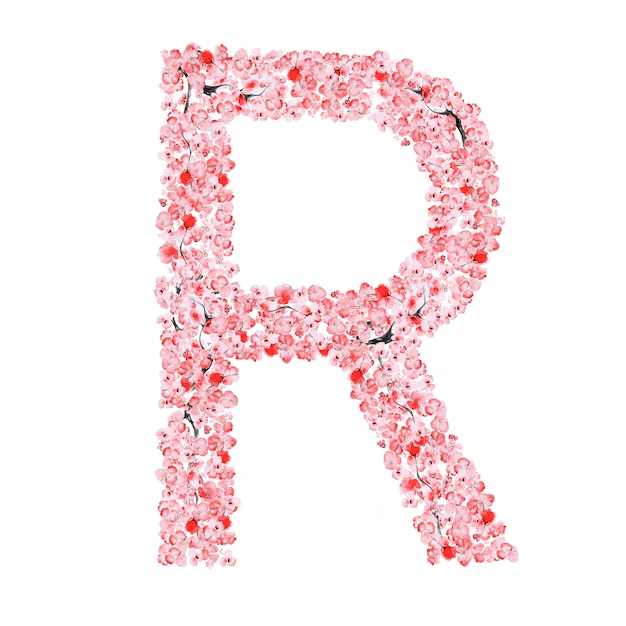 Sakura-Blumen-Alphabet. Buchstabe R