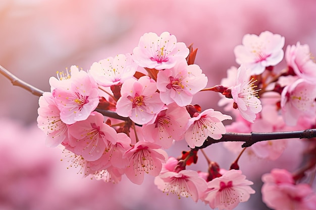 Sakura em flor de cerejeira na primavera com fundo de foco suave Sakura em flores de cerejeiro na primavera dof AI gerado