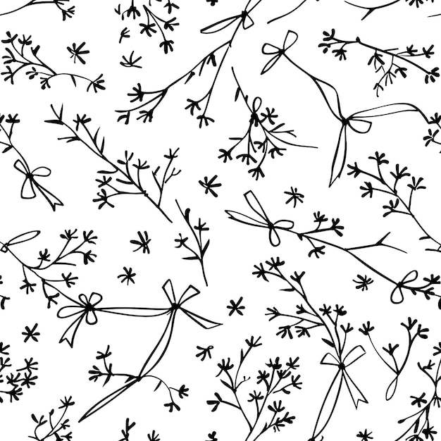 Sakura floral sin costuras en un fondo blanco dibujado a mano botánico