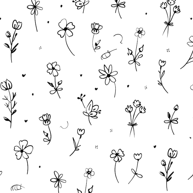 Sakura floral sin costuras en un fondo blanco dibujado a mano botánico