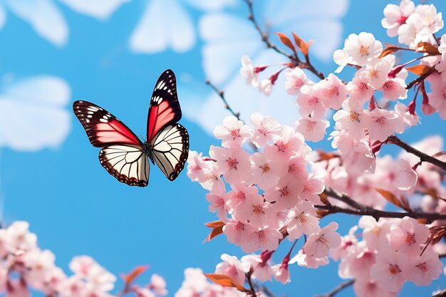 Sakura Flowers Blossoming Sakura e Bright Blue Morpho Borboleta Inteligência Artificial Gerativa