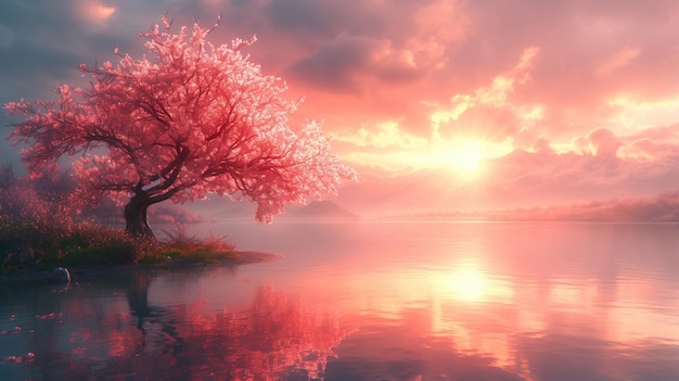 Sakura en el fondo del lago Naturaleza