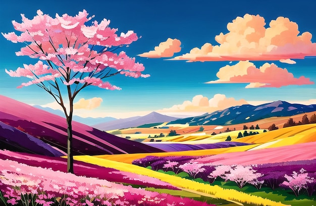 Sakura-Kirschblüten im Frühling Japan Ai erzeugte Frühlingslandschafts-Leinwand-Wandkunst