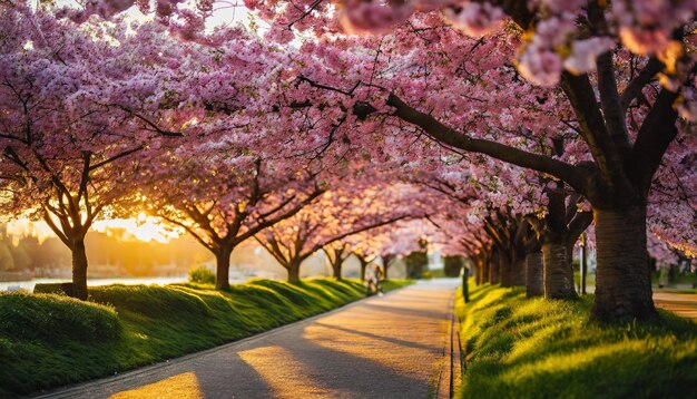 Sakura-Kirscheblüten bilden eine faszinierende Gasse