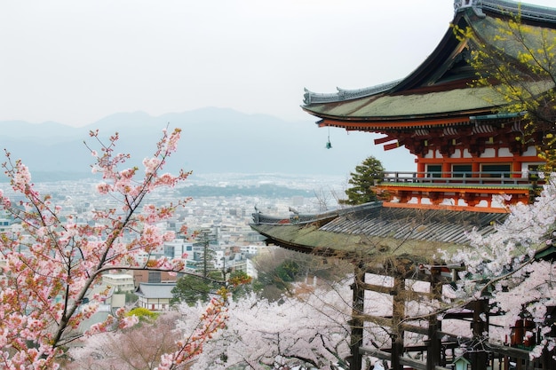 Sakura Kiyomizu dera Templo y temporada de flores de cerezo Primavera de Sakura en Kioto Japón