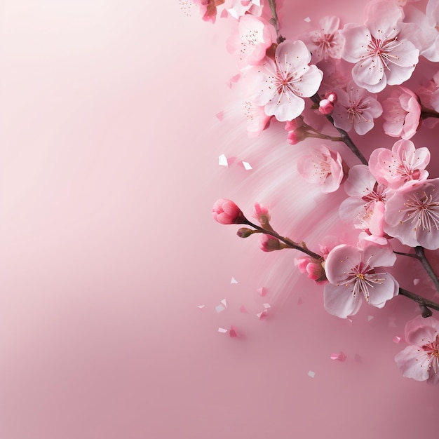 Sakura-Zweig liegt auf einem rosafarbenen Hintergrund