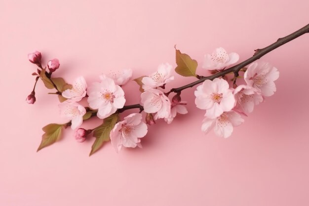 Sakura-Zweig rosa Blüte auf bunten Hintergrund Zart Dekoration Kirsch helles Element generieren Ai