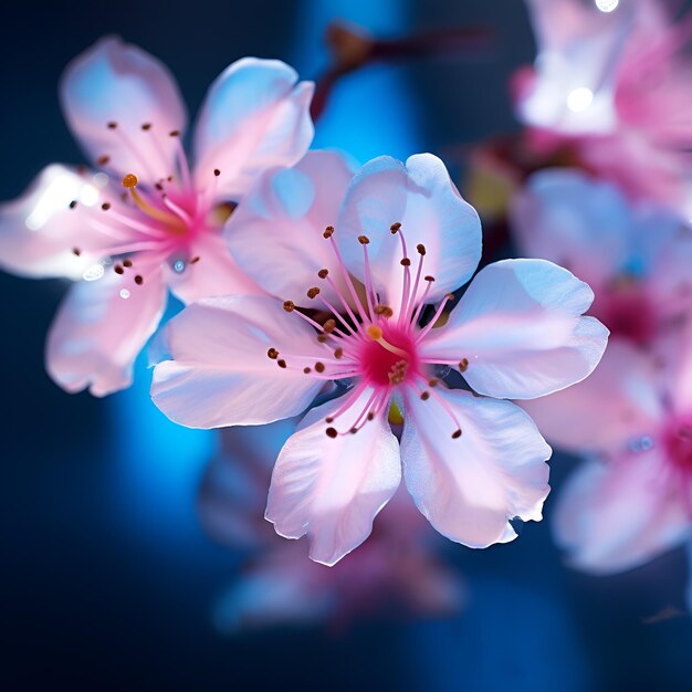 Sakurablumen im Wasser rosa Kirschblütenblätter mit Tropfen generative KI