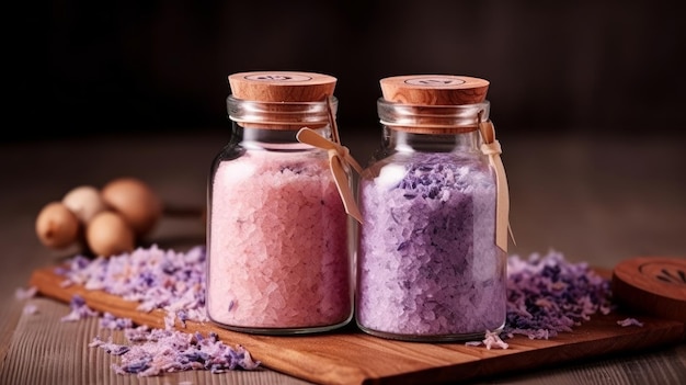 Sal de baño de lavanda y aceite de masaje para una experiencia lujosa IA generada