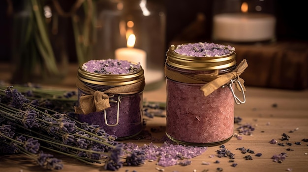 Sal de baño de lavanda y aceite de masaje para una experiencia lujosa IA generada