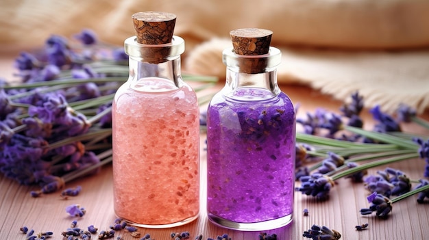 Sal de baño de lavanda y aceite de masaje generado por IA