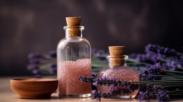 Sal de baño de lavanda y aceite de masaje generado por IA