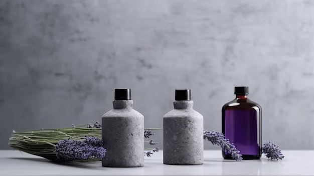 Sal de baño de lavanda y aceite de masaje generado por IA