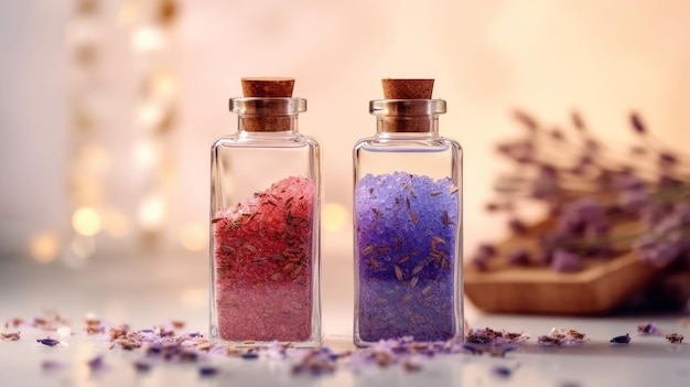 Sal de banho de lavanda de aromaterapia e óleo de massagem gerado por IA