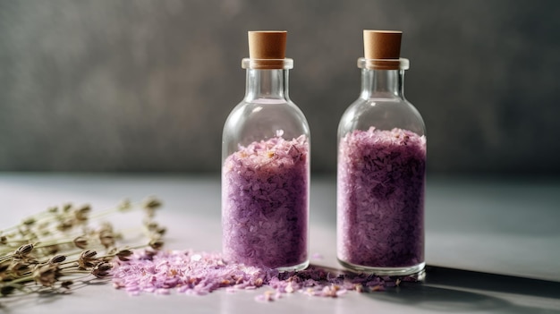 Sal de banho de lavanda de aromaterapia e óleo de massagem gerado por IA