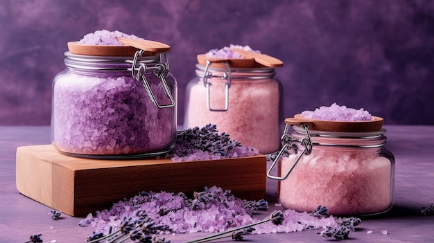 Sal de banho de lavanda e óleo de massagem gerados por IA