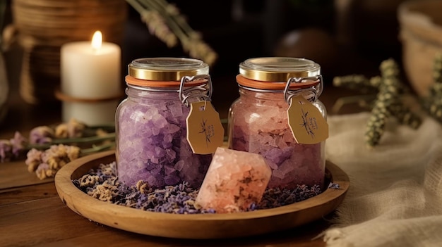 Sal de banho de lavanda e óleo de massagem gerados por IA