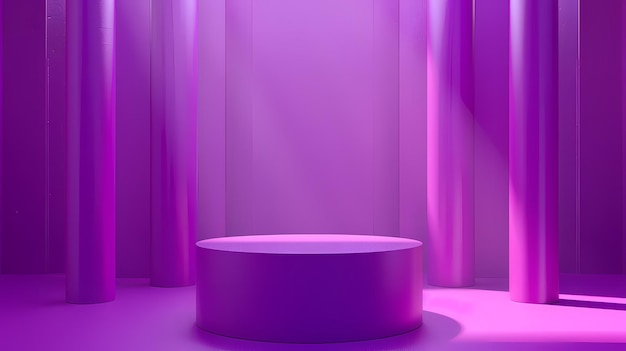 Sala 3D púrpura abstracta con cilindro púrpura realista