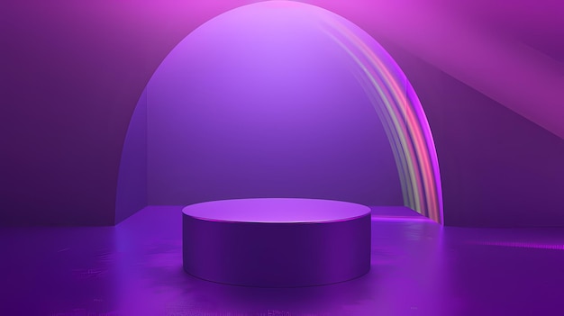Sala 3D roxa abstrata com cilindro roxo realista