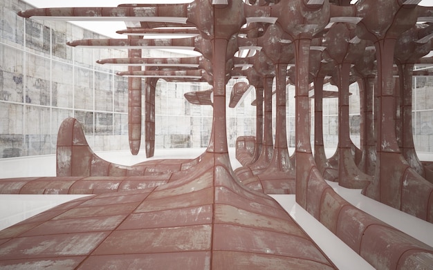 Foto sala abstrata vazia interior branco de folhas de metal enferrujado fundo arquitetônico 3d