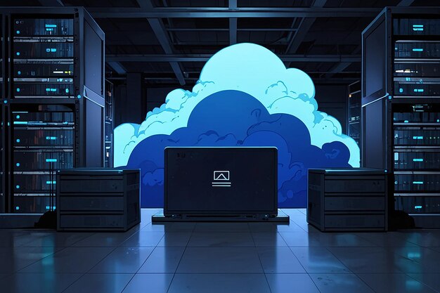Sala de almacenamiento de archivos en la nube Servidor Centro de datos Acceso a la pantalla del portátil con formulario de inicio de sesión del usuario