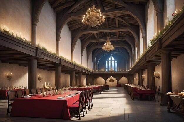 Foto sala de banquetes medieval un banquete adecuado para reyes y reinas