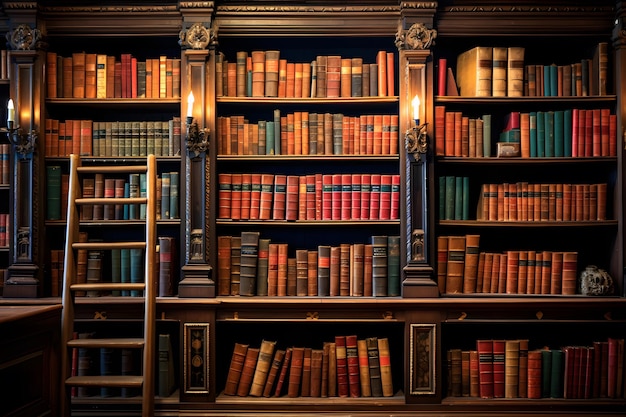 Sala de biblioteca clásica con libros viejos en estantes Estanterías en la biblioteca Gran estantería con lo